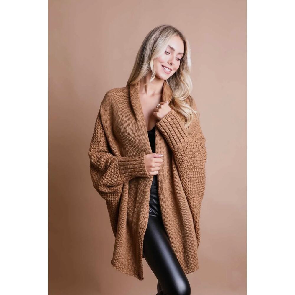 Bat Sleeve Knit Open-Face Cardigan